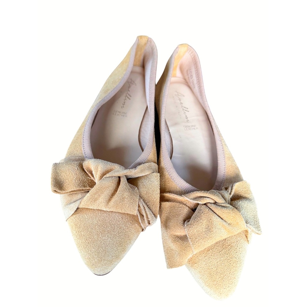 Avelini Made in Italy Tan Suede Bow Pointed Toe Ballet Flats Womens 7.5